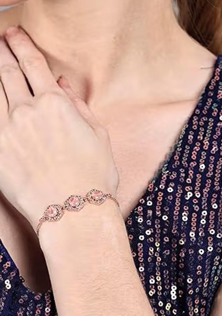 Pink Pentagon American Diamond Bracelet For Women