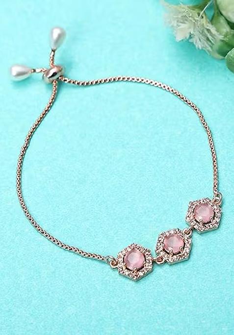 Pink Pentagon American Diamond Bracelet For Women