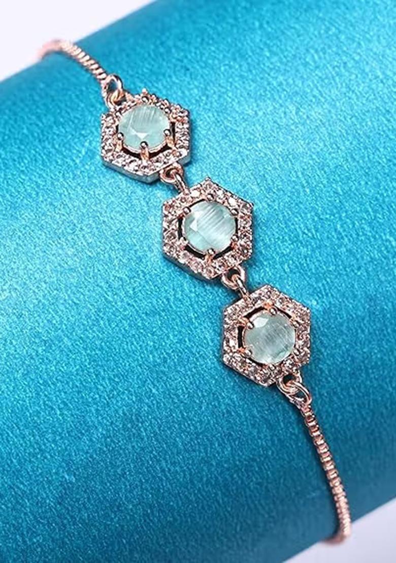 Light Blue Pentagon American Diamond Bracelet For Women