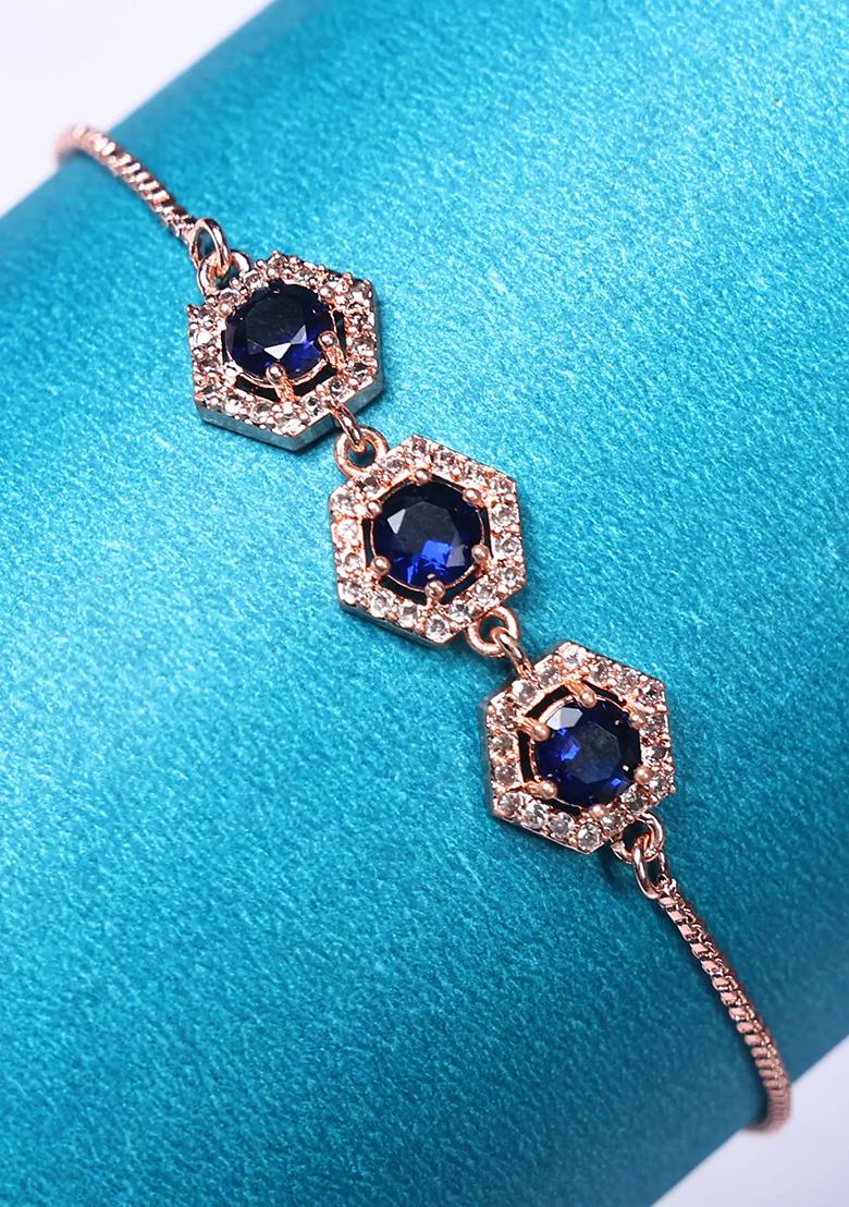 Dark Blue Pentagon American Diamond Bracelet For Women