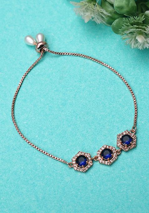 Dark Blue Pentagon American Diamond Bracelet For Women