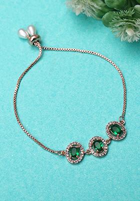 Green Oval American Diamond Bracelet For Women