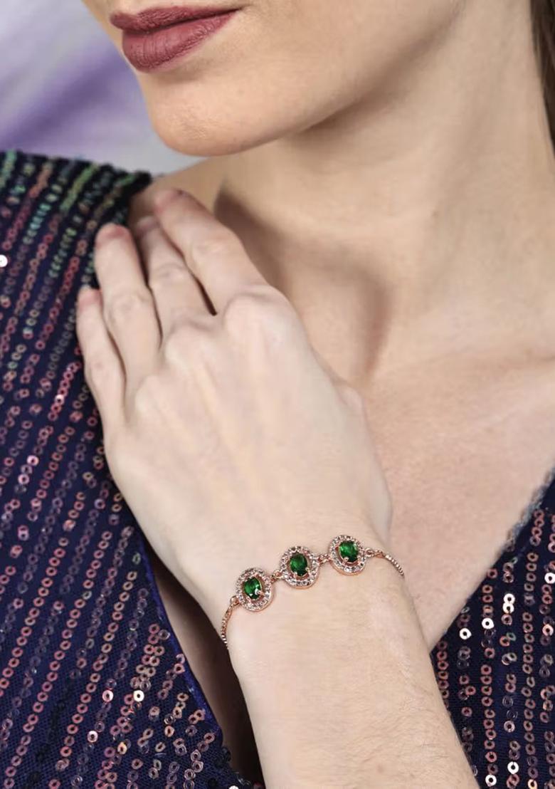Green Oval American Diamond Bracelet For Women