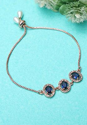 Dark Blue Oval American Diamond Bracelet For Women