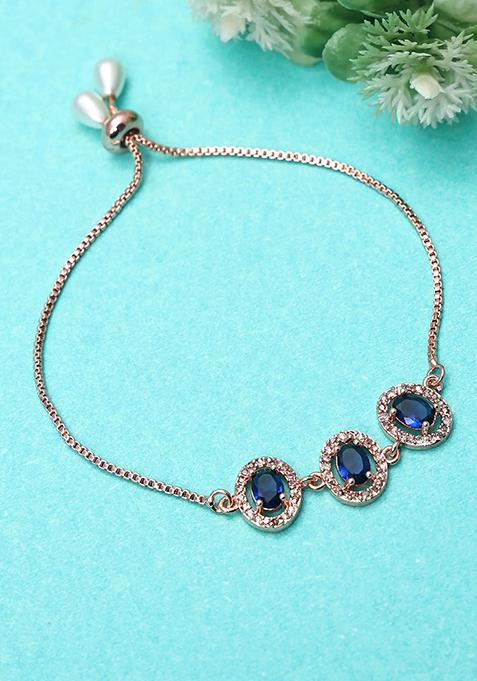 Dark Blue Oval American Diamond Bracelet For Women