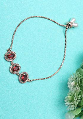 Red Oval American Diamond Bracelet For Women