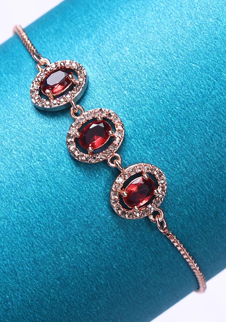 Red Oval American Diamond Bracelet For Women