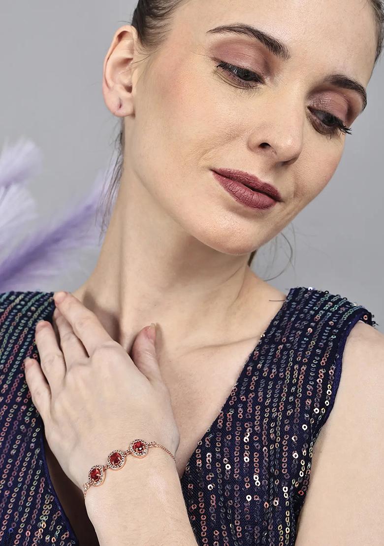 Red Oval American Diamond Bracelet For Women