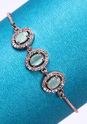 Light Blue Oval American Diamond Bracelet For Women