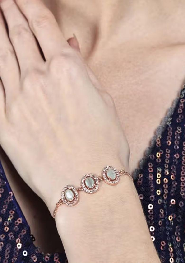 Light Blue Oval American Diamond Bracelet For Women