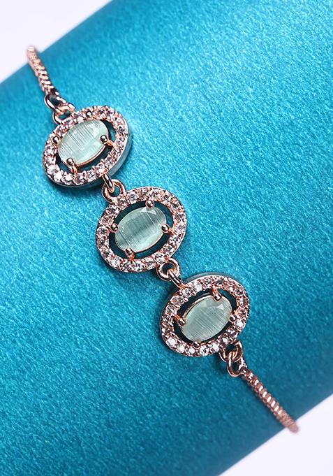 Light Blue Oval American Diamond Bracelet For Women