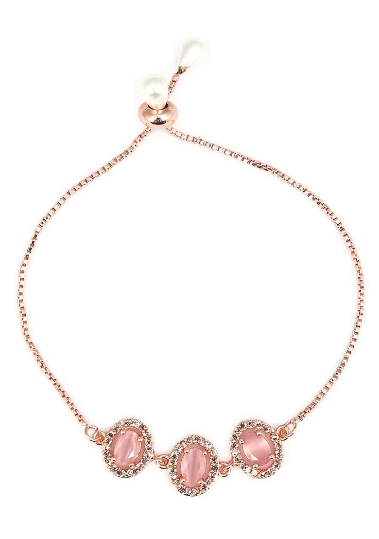 Pink Oval American Diamond Bracelet For Women