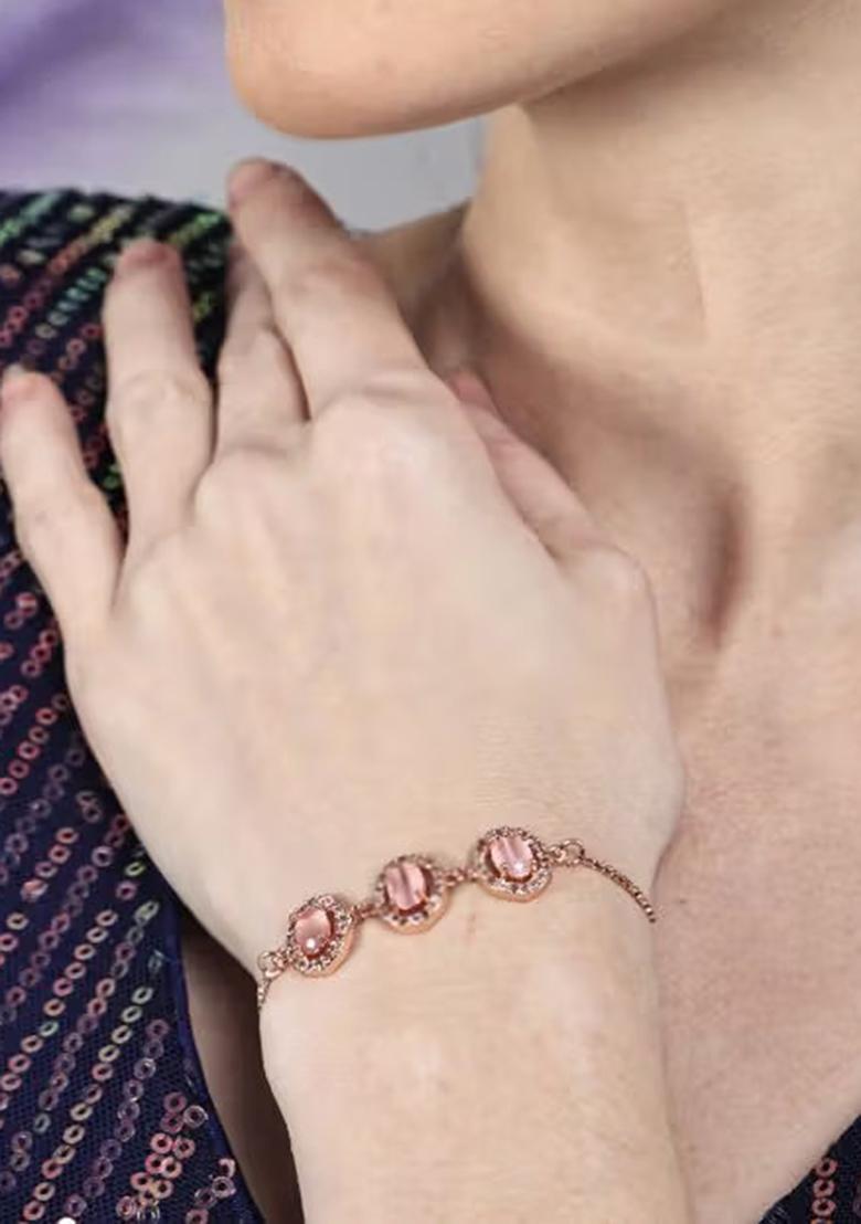 Pink Oval American Diamond Bracelet For Women