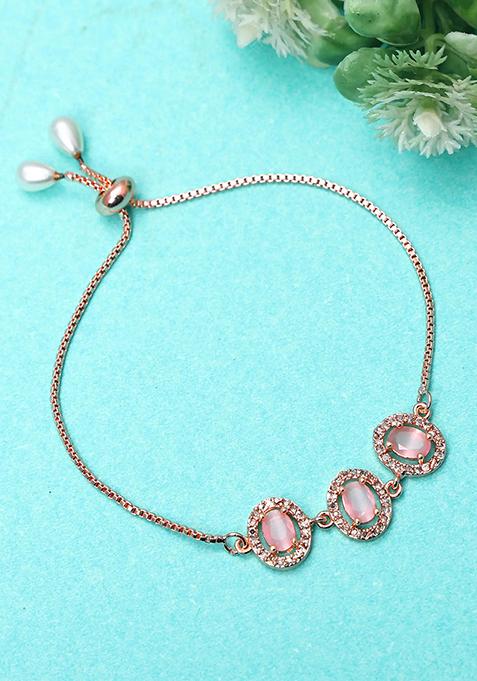 Pink Oval American Diamond Bracelet For Women