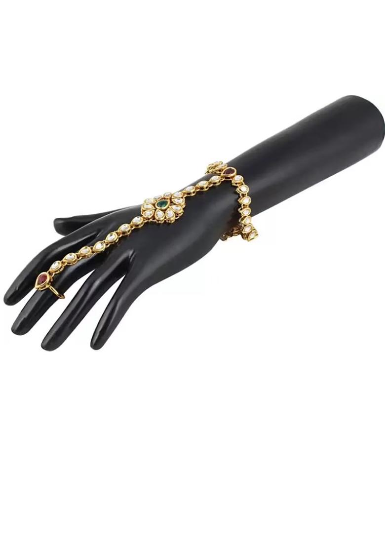 Maroon Green Beaded Traditional Hathphool For Women