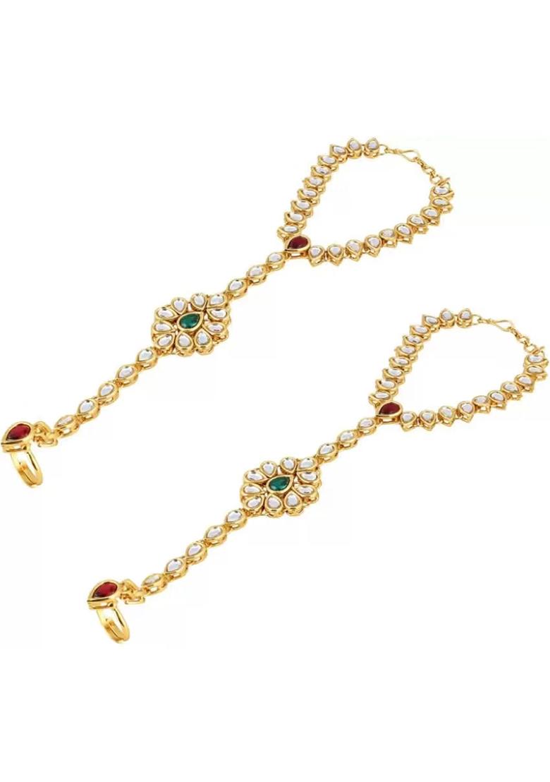 Maroon Green Beaded Traditional Hathphool For Women