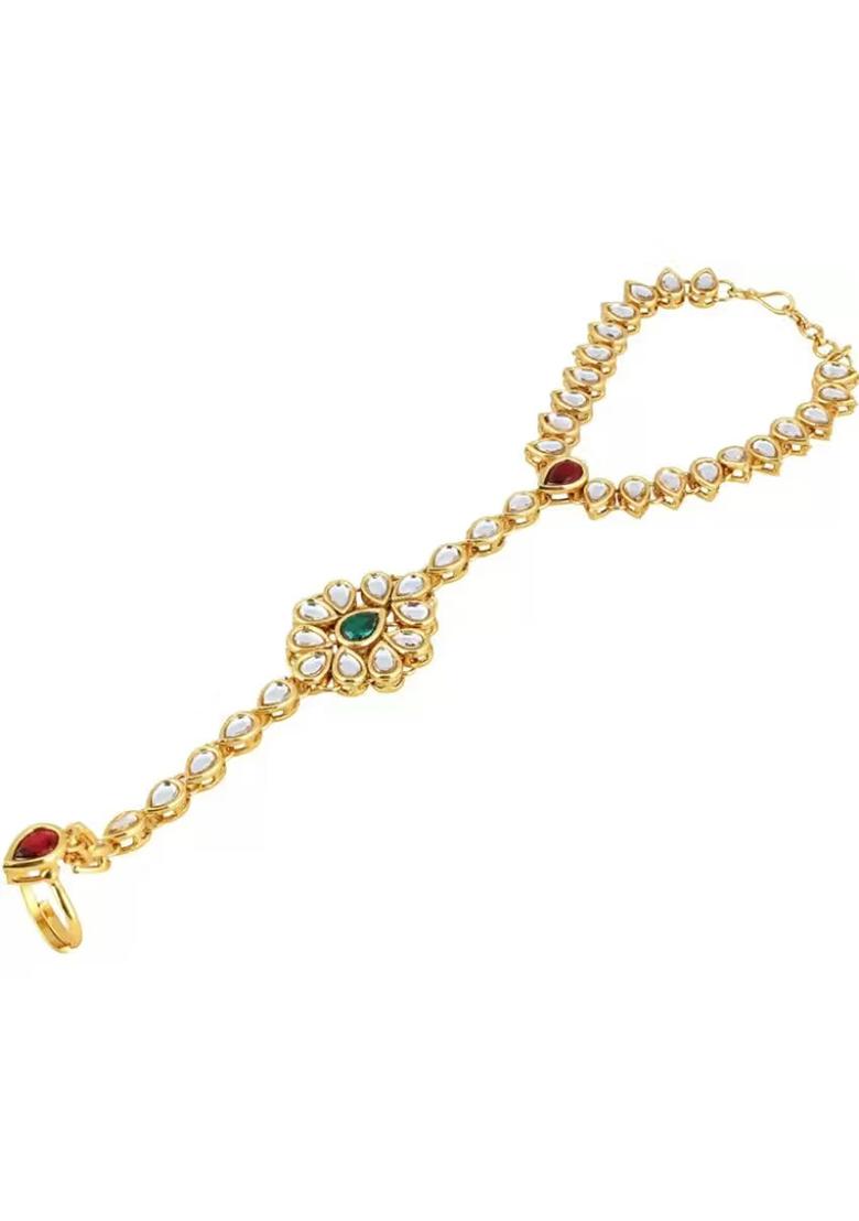 Maroon Green Beaded Traditional Hathphool For Women