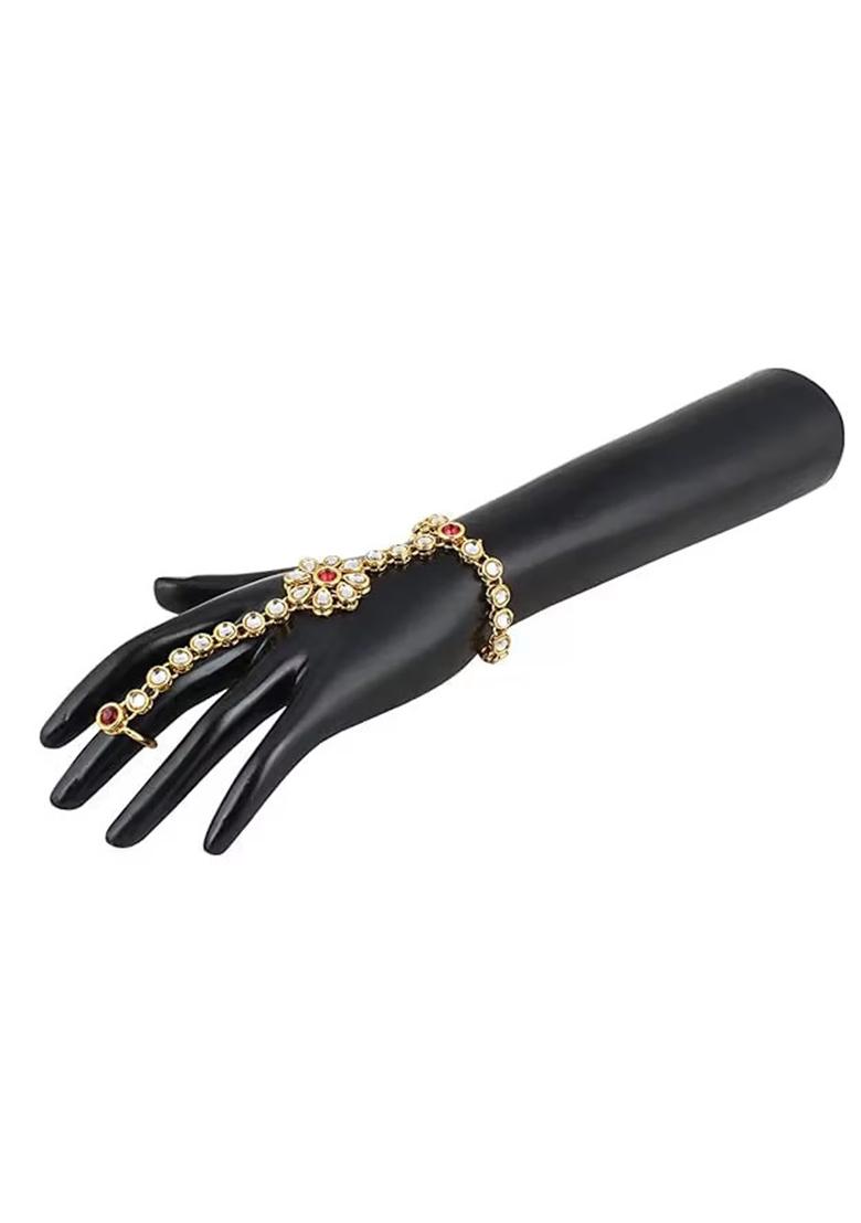 Maroon Beaded Traditional Hathphool Bracelet For Women