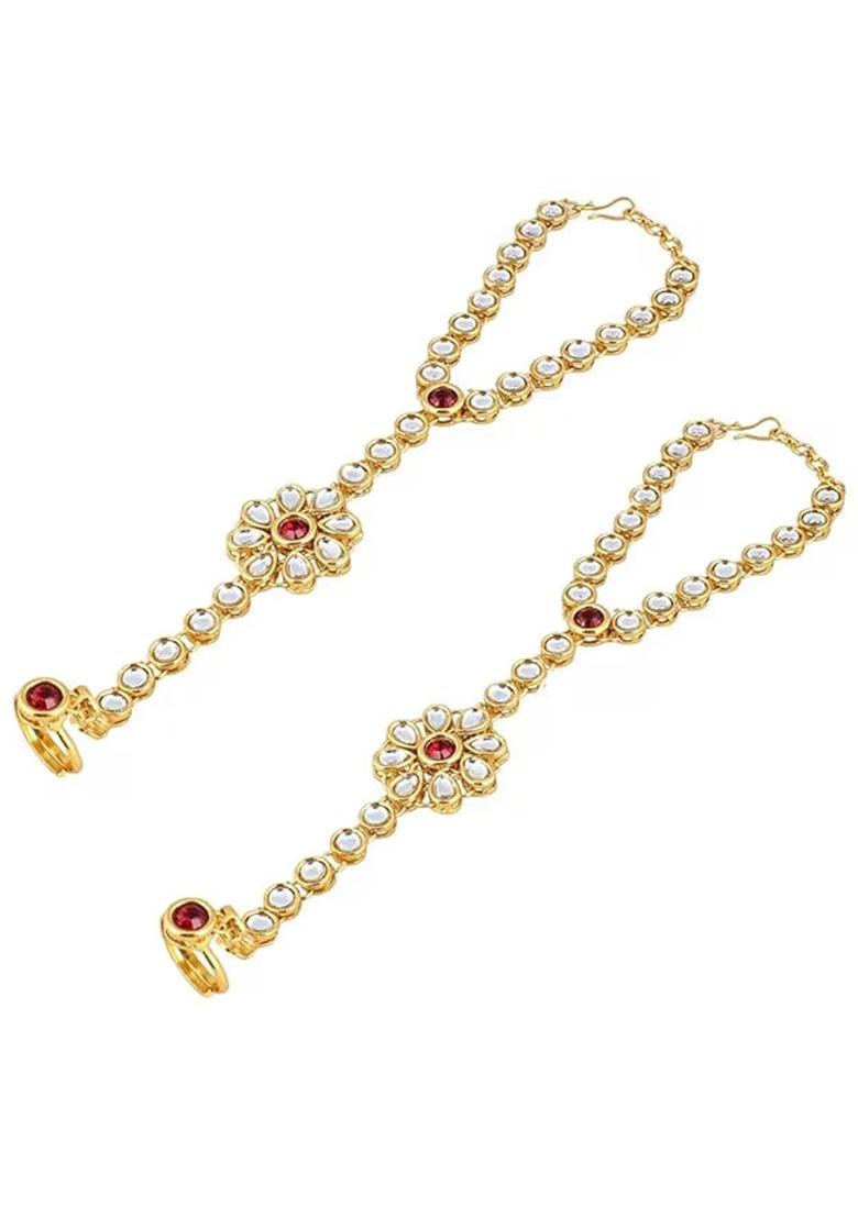 Maroon Beaded Traditional Hathphool Bracelet For Women