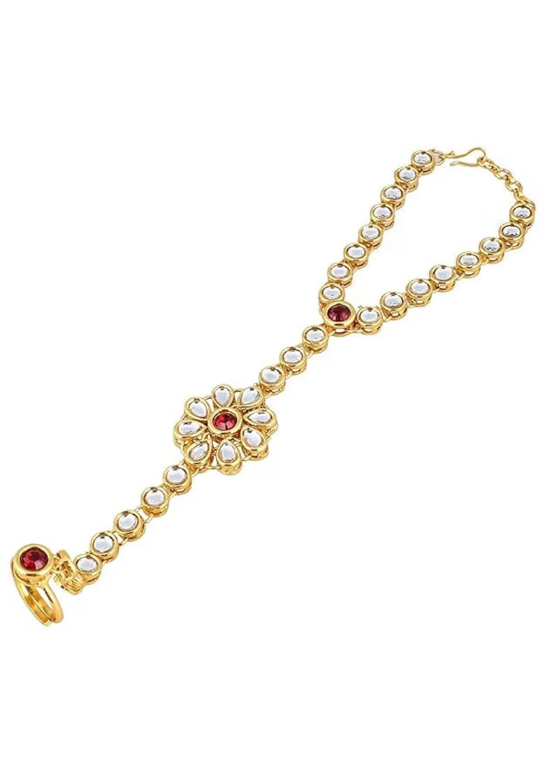 Maroon Beaded Traditional Hathphool Bracelet For Women