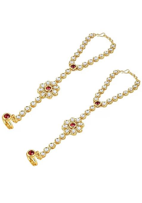 Maroon Beaded Traditional Hathphool Bracelet For Women