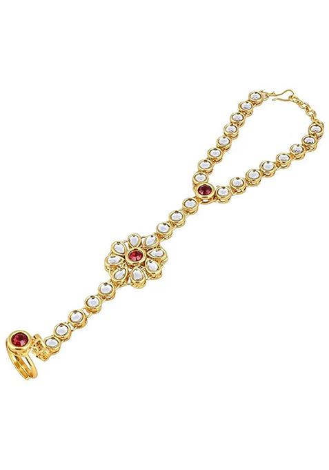 Maroon Beaded Traditional Hathphool Bracelet For Women