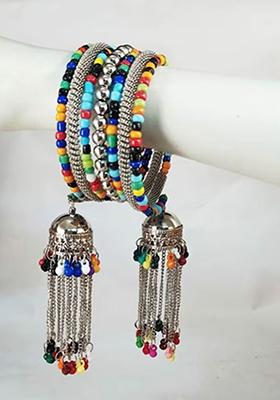 Silver Multi Latkan Charm Statement Bracelet For Women