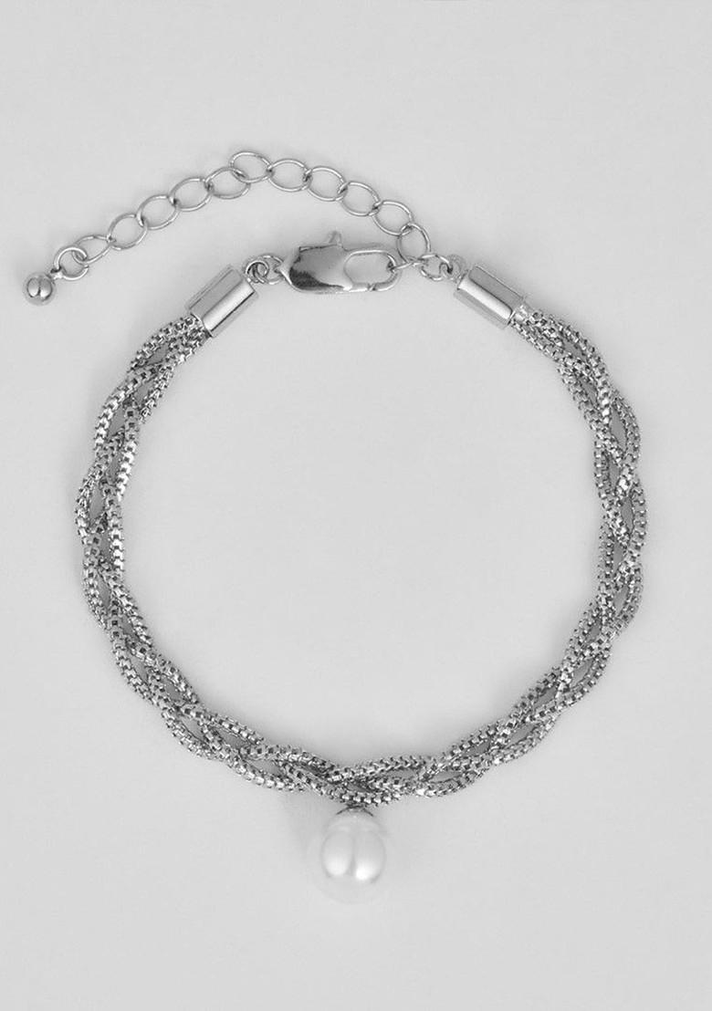 Rhodium Plated Artificial Beaded Link Bracelet
