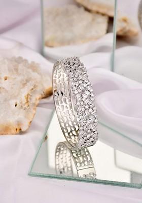 Rhodium Plated Cubic Zirconia Studded Bangle Style Bracelet