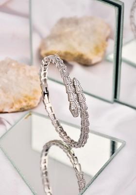 Rhodium Plated Cubic Zirconia Studded Cuff Bracelet
