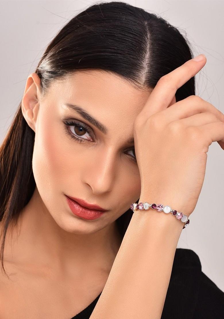 Rhodium Plated Cubic Zirconia Studded Link Bracelet