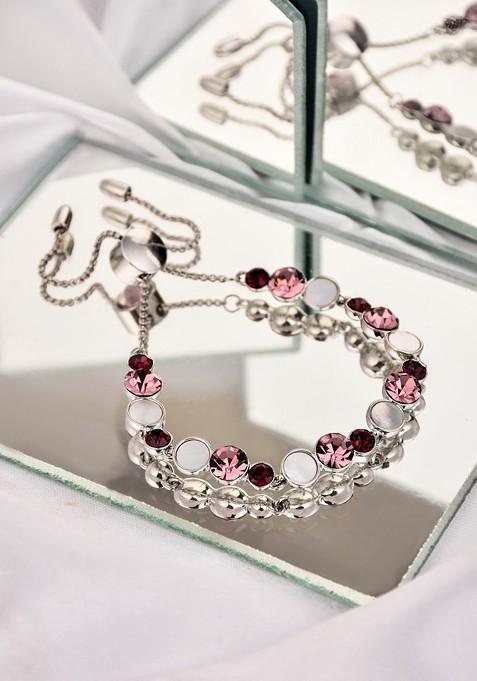 Rhodium Plated Cubic Zirconia Studded Link Bracelet