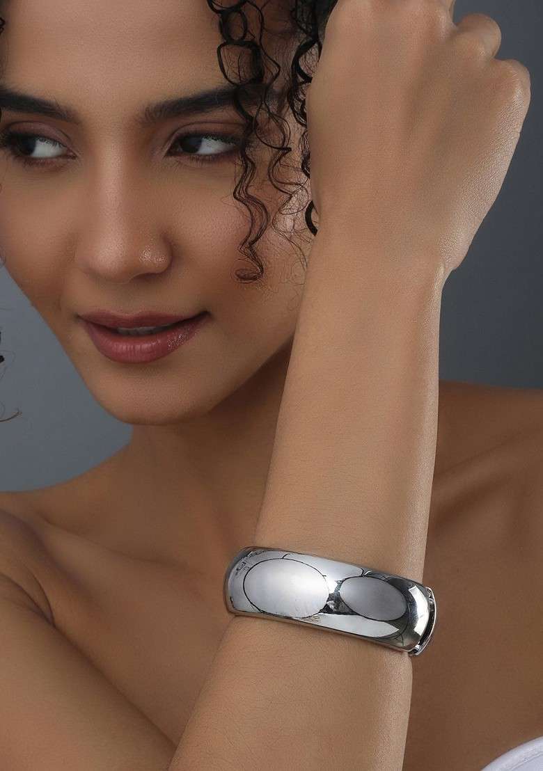 Rhodium Plated Kada Bracelet - Indya