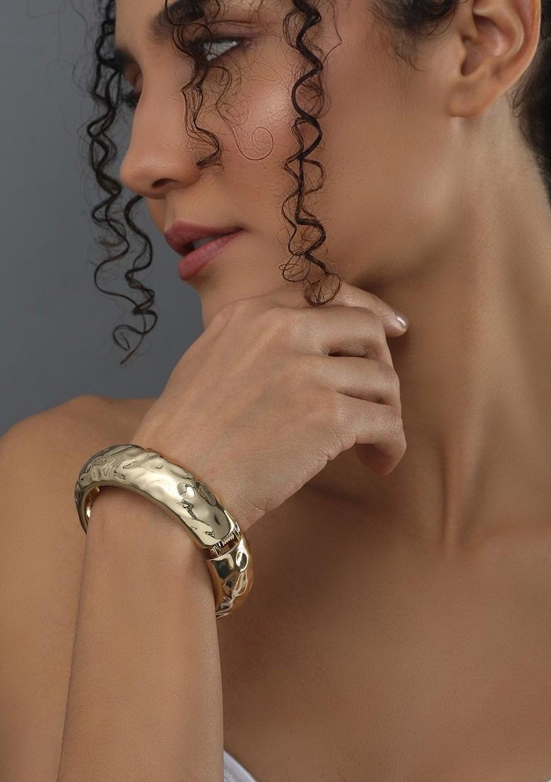 Gold Plated Uneven Textured Kada Bracelet