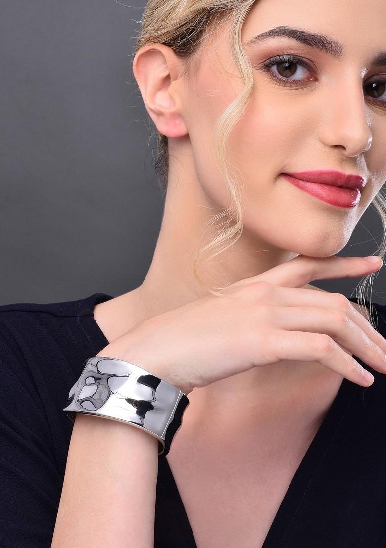 Rhodium Plated Broad Cuff Bracelet