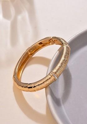 Brushed Gold Plated Artificial Stones Studded Bangle Style Bracelet