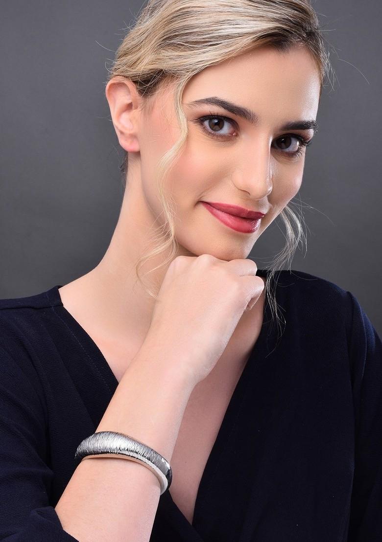 Rhodium Plated Brushed Stripe Kada Bracelet