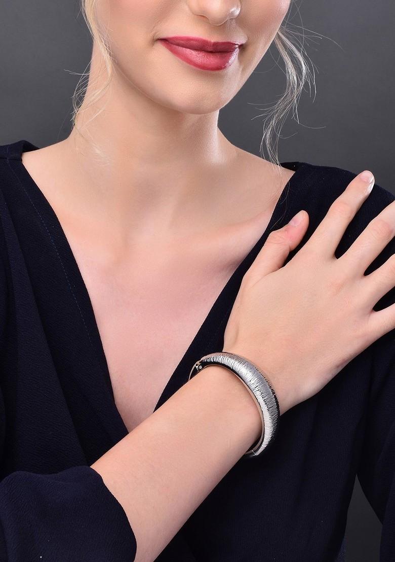 Rhodium Plated Brushed Stripe Kada Bracelet