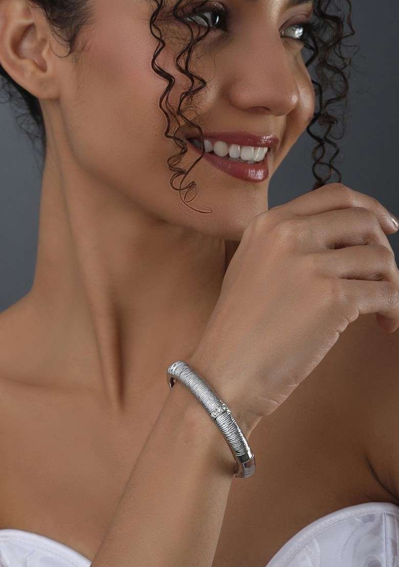 Rhodium Plated Kada Bracelet - Indya