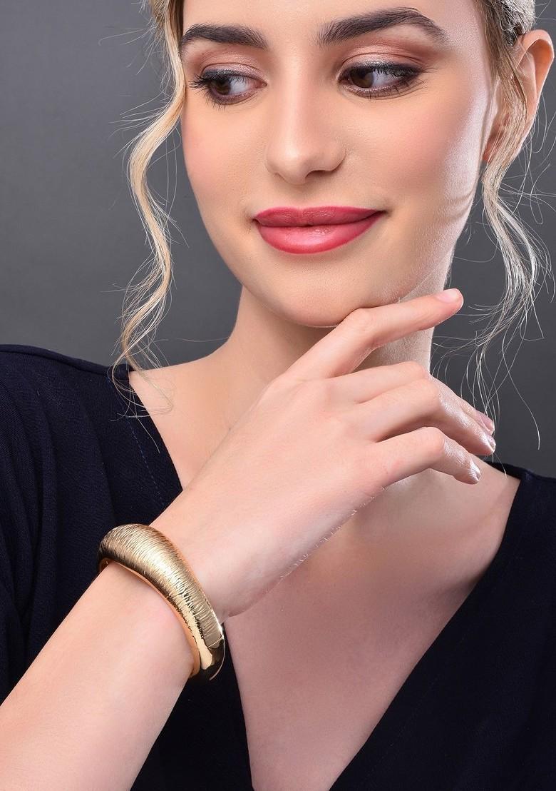 Gold Plated Brushed Adjustable Kada Bracelet - Indya
