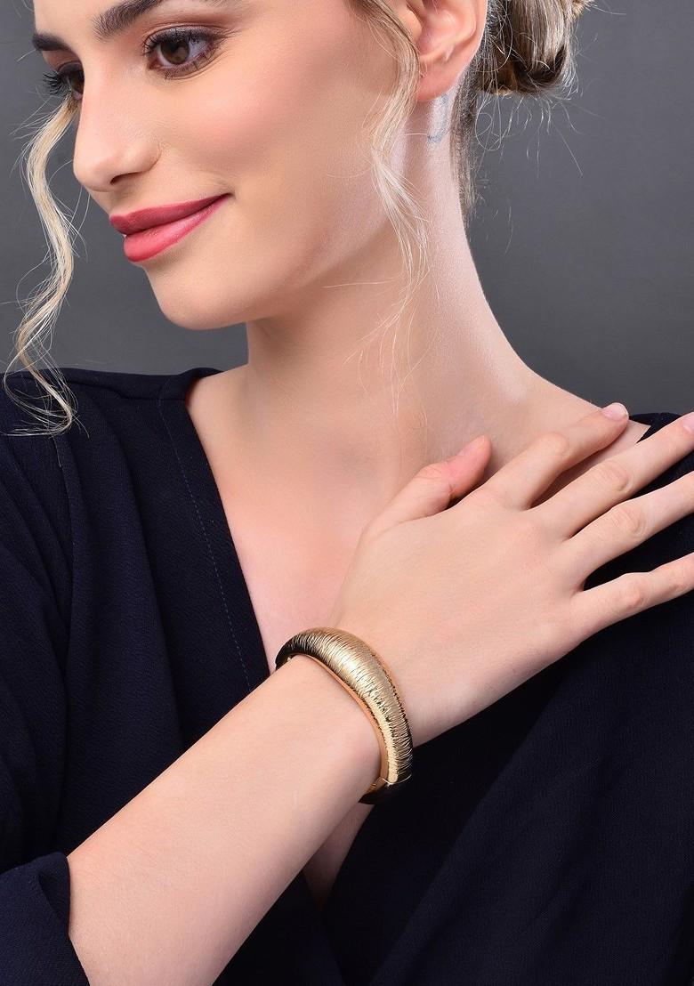 Gold Plated Brushed Adjustable Kada Bracelet - Indya