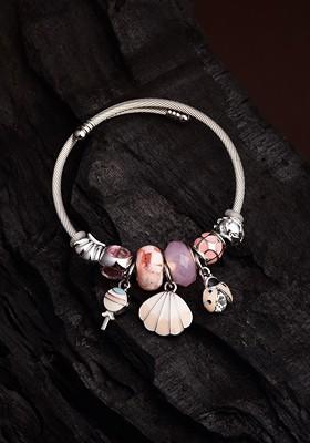 Silver Plated Artificial Stones Studded Charm Adjustable Bracelet