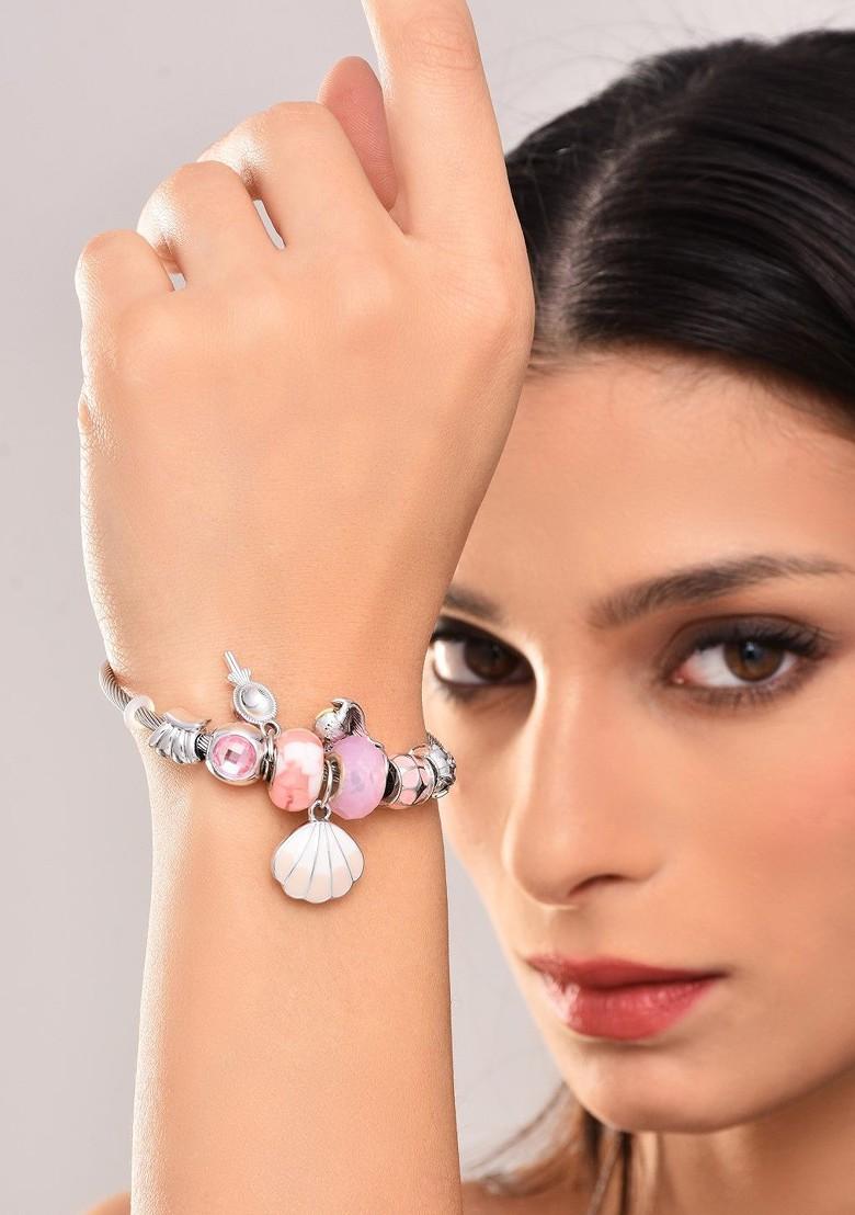 Silver Plated Artificial Stones Studded Charm Adjustable Bracelet