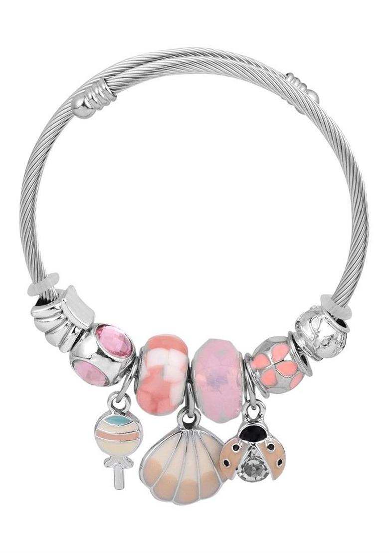 Silver Plated Artificial Stones Studded Charm Adjustable Bracelet