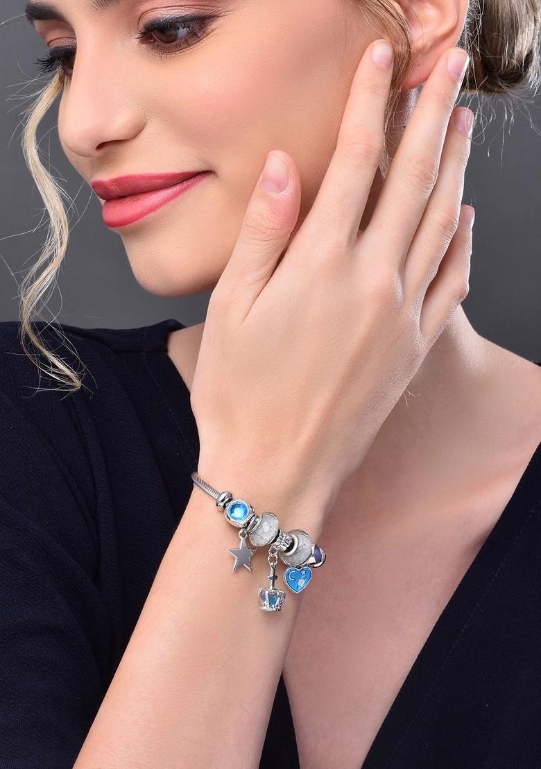 Silver Plated Artificial Stones Charm Bracelet