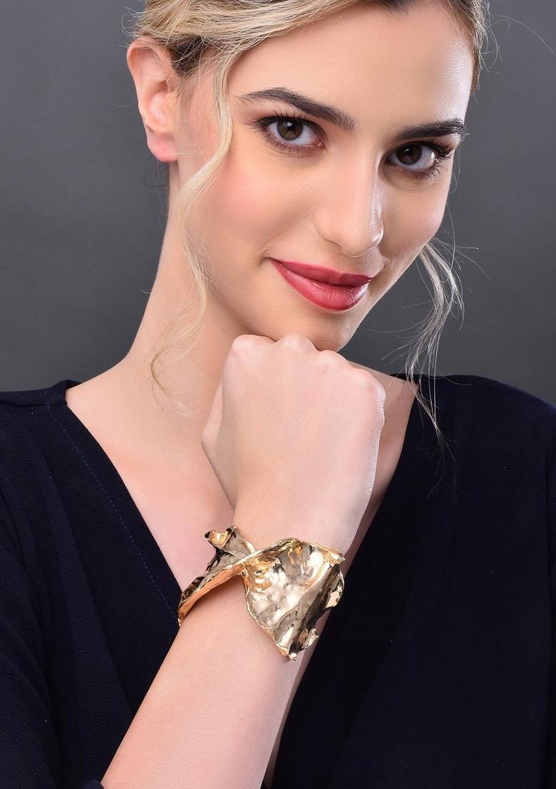 Gold Plated Hammered Statement Cuff Bracelet