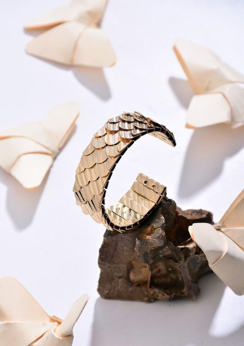 Gold Plated Layered Textured Cuff Bracelet