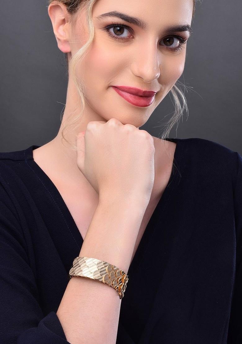 Gold Plated Layered Textured Cuff Bracelet