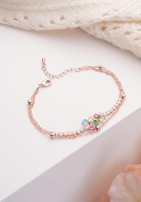 Women Brass Cubic Zirconia Rose Gold Plated Link Bracelet