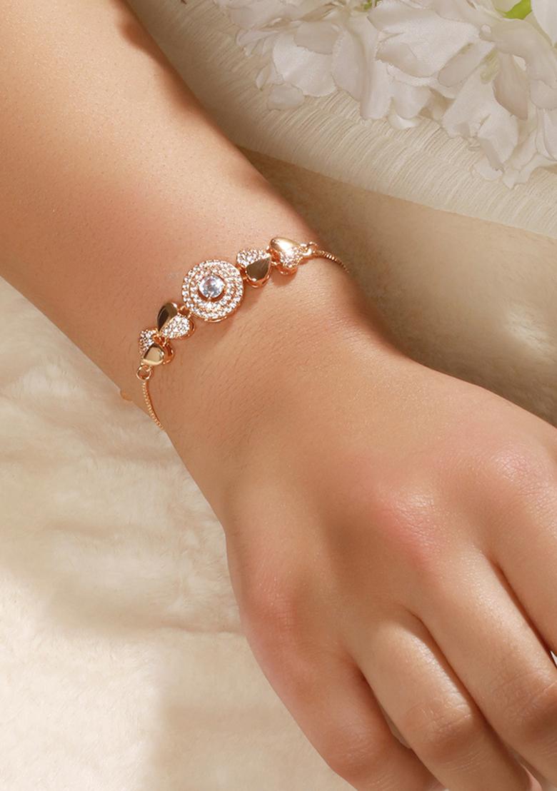 Women Brass Cubic Zirconia Rose Gold Plated Link Bracelet